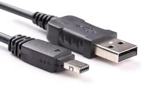 Câble USB 12 Broches 100cm Chargeur de Données compatible avec Casio Exilim EX-F1, EX-ZR100, ZR1000, ZR200, ZR300, EX-Z75, EX-H15-H10, EX-FH20, FH100, EX-S10, EX-G1, EX-Z90, Z300, EX-FC100, EMC6
