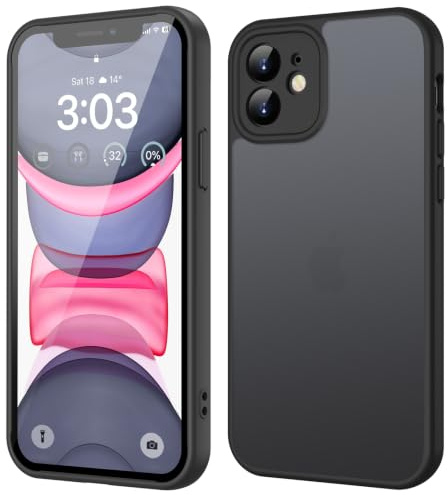 ORDA für iPhone 11 Hülle, Vollständiger Kameraschutz Stoßfest, Schwarz | Matt Handyhülle für iPhone 11, Kratzfest Transluzente Rückseite Schutzhülle, Anti-Fingerabdruck Case