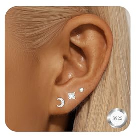 Diorra 3 Paires Boucles d'Oreilles Femme Clous Hypoallergénique Plaqué Or 14K Lot Boucles Oreilles Femme Cartilage & Multiple Piercing oreille