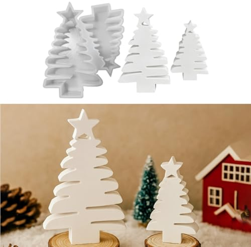 Silikonformen Gießformen Weihnachten Weihnachtsbaum, Silikonform Weihnachten Tannenbaum mit Stern, 3D Silikonform Gießform Tannenbaum, Gießformen Silikon Weihnachtsbaum, Gipsformen zum Gießen (A)