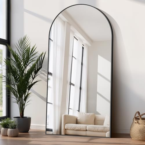 COFENY Bogen Ganzkörperspiegel, 206 × 104 cm Spiegel Groß mit Schwarzer Rahmen, Groß Spiegel Wand zum Stehen, Anlehnen oder Hängen, Stand Spiegel für Schlafzimmer, Wohnzimmer