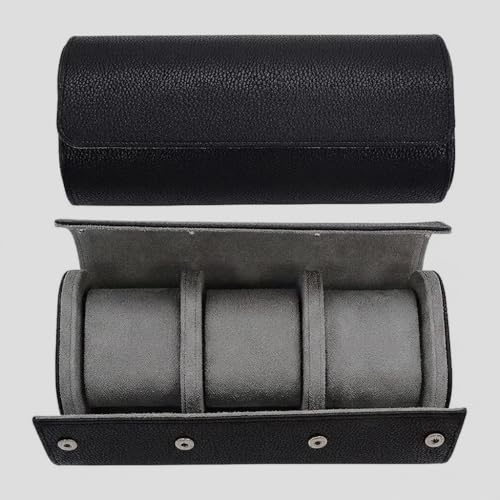 Generico Custodia Elegante Porta Orologi da Viaggio, 3 Slot, Pelle Nera, Interno in Velluto Grigio, Anti Shock e Anti Graffio