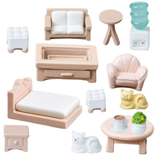 Puppenhaus Möbel Set, 14 Stück puppenhaus zubehör, Puppenhaus Zubehör,Geeignet für Den Fantasievollen Puppenhaus Möbel,Geeignet für Jungen Mädchen Kleinkinder ab 3 Jahren