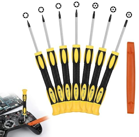 7pcs Magnetic Torx Screwdriver Set T3 T4 T5 T6 T7 T8 T10 Security Star Shaped Screwdriver Kit for Xbox 360 MacBook, Precision Repair Tool with Pry Bar for Controller & Laptop Maintenance