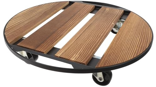 POPETPOP Portavaso in Legno con Ruote Girevoli 360° Supporto per Piante Mobile Vassoio Rotondo Resistente per Interno ed Esterno 35x35 Cm Carrello Portavasi Robusto per Vasi Pesanti