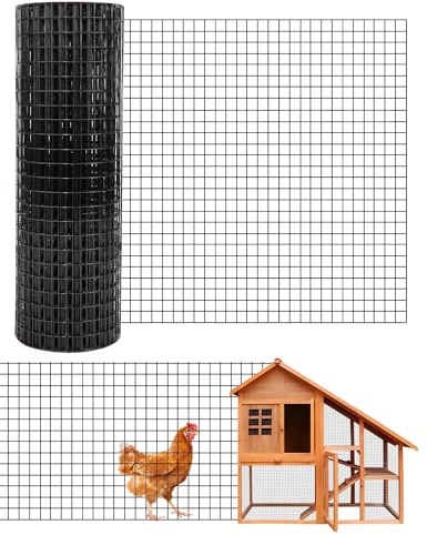 GarveeLife Schutzstarkes 1/2 Zoll Drahtgeflecht für Garten und Tiere | Schwarz verzinkt, kunststoffbeschichtet, langlebig als Zaun, Pflanzenstütze & Nagerschutz, Für Hühner, Kaninchen & Volieren