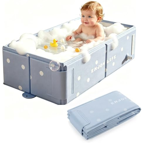 Kingbar Foldable Baby Bathtub, Baignoire Pliable bébé, Convient de 0 à 8 Ans, Baignoire Multifonctionnelle avec Bouchon de Drain, Enfant pour Douche, Blue