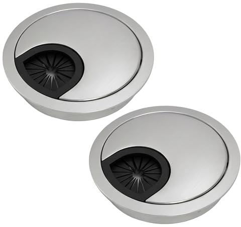 Set di 2 passacavi da scrivania con spazzola, foro passacavo e copertura per cavi, organizer per prese elettriche, per scrivanie e mobili, diametro 60 mm
