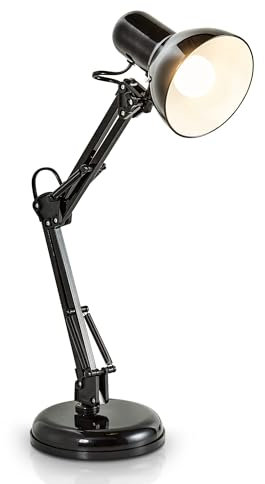 B.K.Licht Lampada da tavolo retro, interruttore on off, attacco E14, 40W, luce orientabile, da scrivania, scrittoio, comodino, lampada da lavoro, da lettura, ufficio, corpo in metallo, 53 cm (A), nero