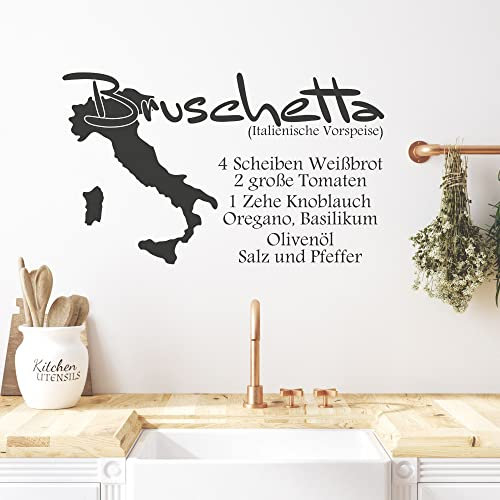 GRAZDesign Wandtattoo Küche Bruschetta Rezept, Wandsticker Sticker, Restaurant Esszimmer, Wanddeko Wandaufkleber, Küchen Deko selbstklebend, 84x50cm, 070 schwarz