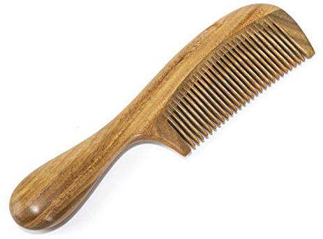 BEINY Natural Green Sandalwood Comb - Anti Static Wooden Hair Comb with Thickening Round Handle for Hair Health