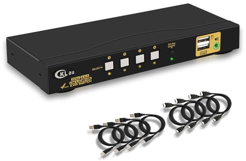 Cklau 4K x 2K Auto Switch KVM HDMI Audio, Micro, Hub USB 2.0 4 in 1 out 4 puertos HDMI KVM switch