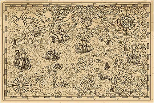 Muralo Fototapet kort 120 x 180 cm fleece tapet väggtapeter skattkarta geografi retro vardagsrum sovrum moderna väggbilder XXL världskarta 3D-utseende vägg dekoration