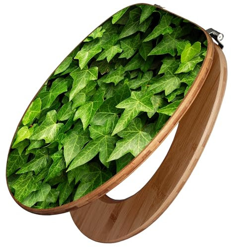 banjado Design WC Sitz Bambus 45x37,5cm / Toilettendeckel Holz/hochwertiger Toilettensitz/Bambus-Toilettendeckel für alle gängigen Toiletten - Efeu