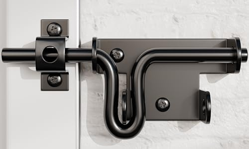 Hillmaster Slide Bolt Gate Latch for Wooden Fence Door Lock With Padlock Hole, Heavy Duty Sliding Lock, Black Barrel Bolt Latches Hardware for Wood Vinyl Fence Barn Shed