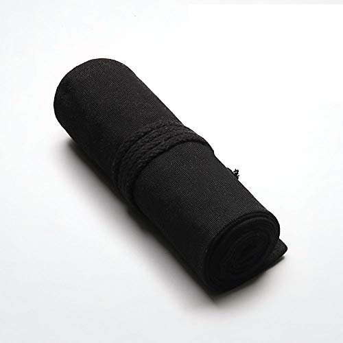 Stifterolle Leder, 12–72 Löcher Stifteetui zum Aufrollen - Schwarze Federtasche aus Leinen Schlamperrolle, Stifteetui Federmäppchen für Buntstifte, Zeichenstift, Pinsel (48 Löcher)