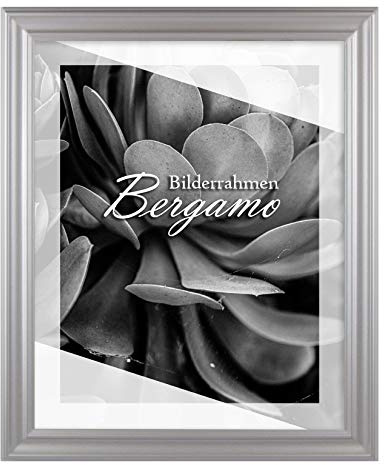 BIRAPA Bergamo Bilderrahmen Mattsilber- Optik - Bilder Rahmen Din A4 - Fotorahmen Glas antireflex Plexiglasscheibe - Wanddeko Fotowand Fotogeschenke