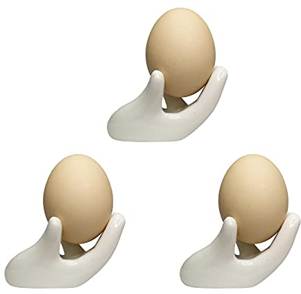 MaoYaMao Set of 3 Creative Ceramic Hand Shaped Egg Cup Holder Porcelain Egg Cup Easter Egg Display Stand for Hard Boiled Eggs(White)