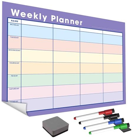 The Magnet Shop Wiederverwendbarer Wandplaner, Wochenplaner und Familienplaner, wiederverwendbar, ablösbar und neu positionierbar, selbstklebendes Whiteboard für Zuhause und Büro