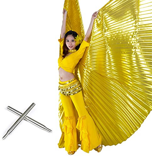 MISNODE Professionelles Bauchtanz-Kostüm für Damen, Flügel mit Stäbchen, Farbe Engelsflügel, Tanzkleidung, Karneval, Halloween für Frauen, Isis Engelsflügel – 360 Grad, Gold, gold, Einheitsgröße