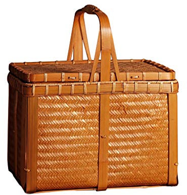 OPYTR Picknick-Rucksack Vintage handgemachte Bambus Tragbare Doppelschicht Picknickkörbe Tee Set Aufbewahrungsbox Camping Einkaufsgeschenk Reise Aufbewahrungskörbe Reisecamping