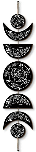 BBTO Boho Wall Decoration Moon Phases Wall Art Stars Moon Decoration Minimalist Room Wooden Gothic Witchy Door Pediments Hanging Sign(Black, White)