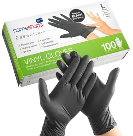 HOMESHOPA Disposable Vinyl Gloves, Black 100Pcs Large Powder Free, Latex Free, Madical Grade Extra Strong And Non-Sterile, Protective Multi-Purpose Gloves for Household, Food Handling, Lab Work