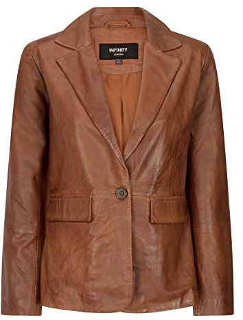 Veste Blazer en Cuir véritable pour Femme Coupe Courte 1 Bouton en Marron ou Noir Style Classique rétro