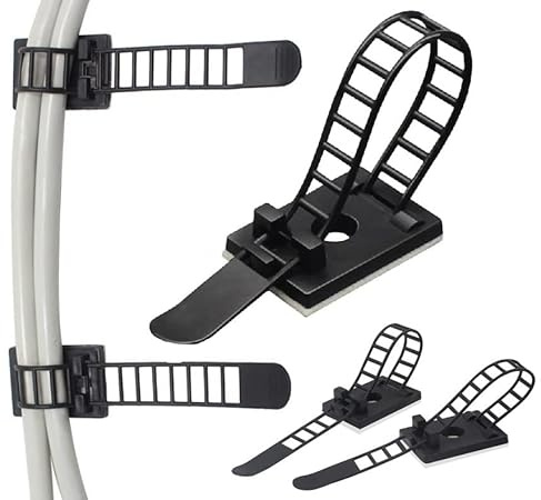 100er Pack Selbstklebende Kabelbinder - Farbe schwarz - Verstellbare Kabelhalter - Kabelschellen Kabelklemme - Kabelbefestigung für Auto, Büro, Zuhause, Garage - Kabelclip mit Klebepad - 100 Stück Set