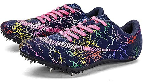 WoCOyo Zapatillas de Clavos Atletismo Unisex Respirable Ligero Ata para ArribaSpikes Atletismo con 8 Clavos para Pista Antideslizantes Atletismo para Velocidad Sprint,004,44EU