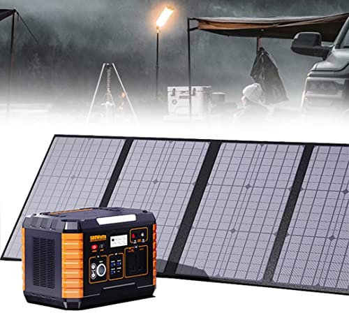 ZWEBY Centrale électrique Portable 500W, générateur extérieur avec Panneau Solaire 120W, générateur d'onduleur avec Prise AC DC pour Les urgences de Voyage de Camping - Car à la Maison