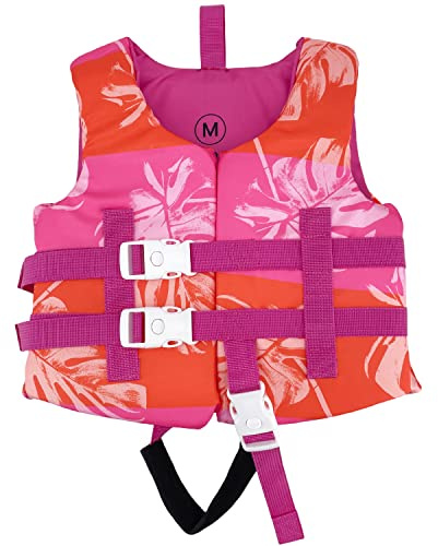 Silfrae Swimming Vest Flotation Jacket Swim Jacket Learn to Swim Device 30-50 lbs (Pink Leaf)