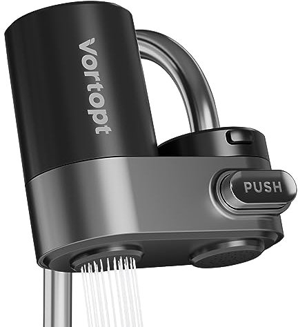 Vortopt Wasserfilter Wasserhahn, Wasserhahnfilter für die Küche, die Badewanne, Leitungswasserfilter, Reduziert Blei, Flourid und Chlor – Wasserhähne, Schwarzer Wasserhahnfilter, T5