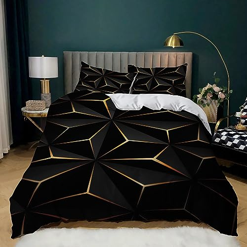 XCQHZYQ Bettwäsche 180x200 cm Schwarze Geometrie 3 Teilig Bettwäsche Bettbezug Set Mikrofaser Bettbezüge für Erwachsene Kinder, mit 2 Kissenbezug 80x80 cm