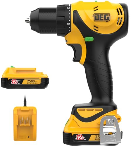 DEGLASERS 12V MAX Cordless Drill/Driver Kit,Electric Power Drill Set with Battery & Charger, 3/8-Inch Keyless Chuck, 2 Variable Speed, 20+1 Torque