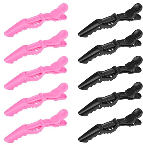 Krokodilklemme, 10 Haarklammern, Frisierzange mit rutschfestem Griff und großen Zähnen, Krokodilklemme für Damen, zum Frisieren, Abschneiden, Curling