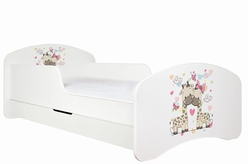 Happy Babies Kinderbett - Mit Matratze & Schublade und Rausfallschutz, 80x160, Mädchen Kinderbetten & Jugendbett Jungen Kids Bed, Jugendbett für Bodentief Ausziehbett Kleinkind, Lattenrost