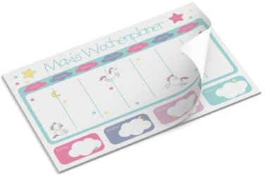 Schreibtischunterlage mit Name personalisieren | Fliegendes Einhorn | Sterne | Schreibunterlage | Kinder | DIN A3 | 50 Blatt | 29,7 x 42 cm | Geschenk | Einschulung | Malunterlage | Mädchen