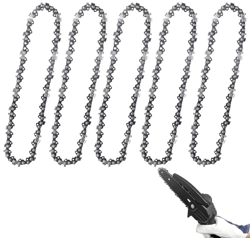 5pcs 6 Inch Mini Chainsaw Chain, Small Chainsaw Chain Replacement Saw Chain for Cordless Handheld Mini Chainsaws, Steel Chainsaw Blade for Tree Trimming (37 Drive Links)