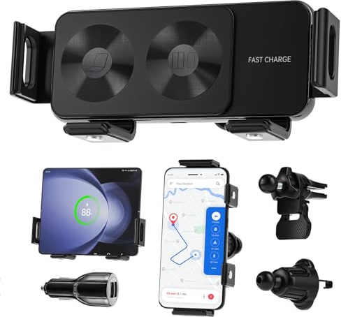 Olycism Wireless Car Charger 15W Dual Coil Fast Charge Smart Sensor Phone Holder Automatic Induction Air Vent Charger for All Mobile Phones Samsung Pixel