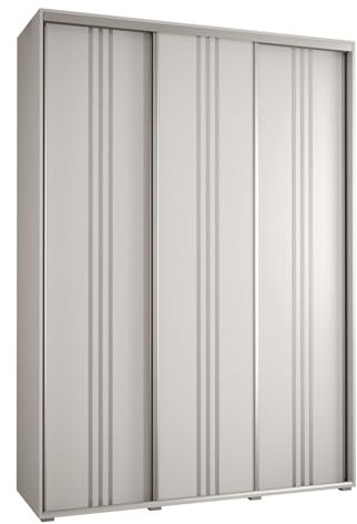 MEBLE KRYSPOL Cannes 6 Moderner Schrank mit 3 Schiebetüren mit Stange, Regale - Aufbewahrungsschrank für Schlafzimmer, Wohnzimmer - 205,2x170x45 cm - Weiß Weiß Silber