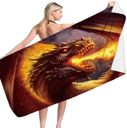 KnorRs Drachen Badetuch Groß 100x200cm, Schnelltrocknend Sandfrei Weich Mikrofaser Strandtuch, Handtuch Für Jungen Und Mädchen (Y2,70x150cm)