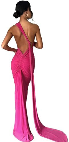 ABINGOO Vestido de Verano Largo Maxi Sexy Bodycon Sin Mangas Elegante Color Sólido Halter para Mujer - Cóctel de Noche (Rosa, L)