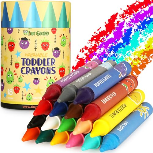 TinyGeeks 18 Colori Jumbo Crayon Atossici per Bambini 1-8 Anni | Facile da Impugnare | Crayon Lavabili