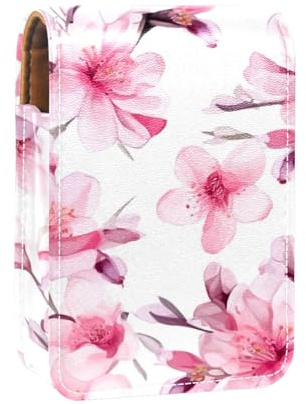Makeup Organizer,Makeup Lipstick Case for Outside Mini Bag Travel Cosmetic Pouch,Flowers Pink Plant Floral