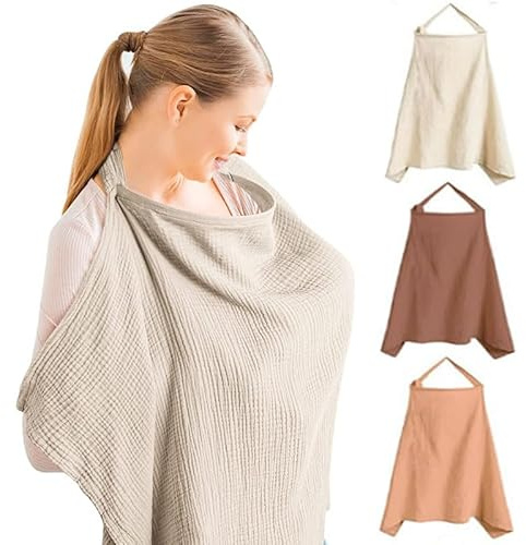 Amningsduk amningsförkläde FaJoek muslin amningsskydd för spädbarn 75 x 95 cm, amningsskydd, amningsduk för resor, mjuk och ventilerande amningshalsduk, amningsfilt bomull, justerbar rem (kaki)