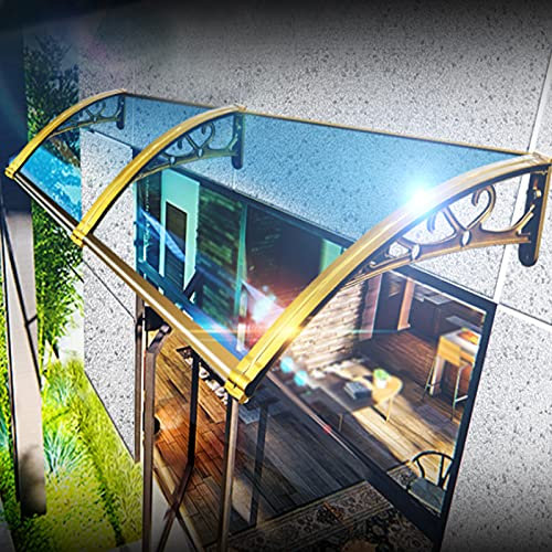 ZCFLWR Markise für Veranda, Garten, Terrasse, Eingangsmarkise, Balkontür-Überdachung, geräuschloser Regenschutz, 60–380 cm, (transparente Polycarbonatplatte/Halterung aus champagnerfarbener Alumini