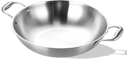Inqibee 26 CM Tri-Ply Stainless Steel Wok Pan with Lid,Small Stir Frying Pan,Jumbo Cooker,Induction Cooking Pan,Oven Safe