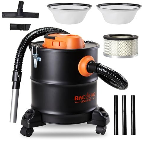 BACOENG Aspiracenere Stufa Pellet 20L, Bidone Aspirapolvere 1200W, Aspira Cenere per Stufa pellet Con Base Rotante, Per Camino Legna, Forno