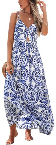 CUPSHE Summer Dresses for Women Casual V Neck Sleeveless Paisley Cutout Maxi Formal Beach Vacation Dress Blue Paisley, XS